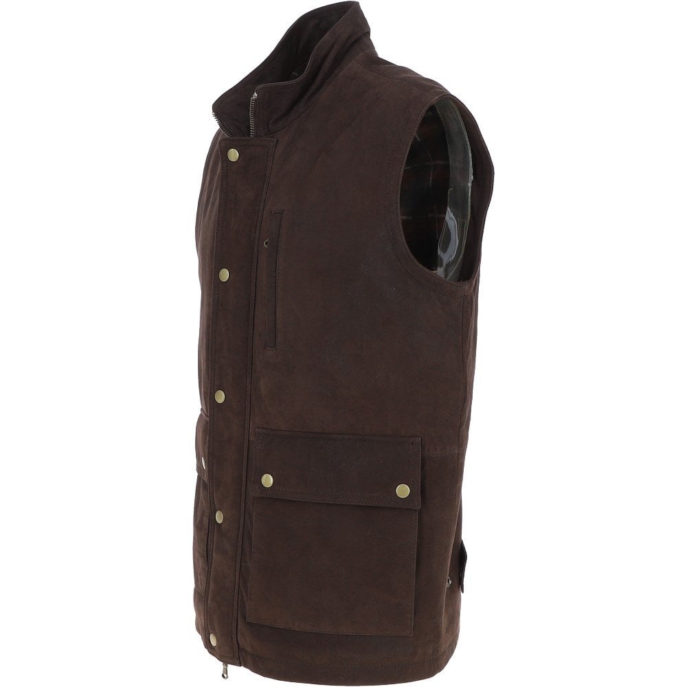 Fenland Mens Nubuck Leather Gilet Brown: Owen