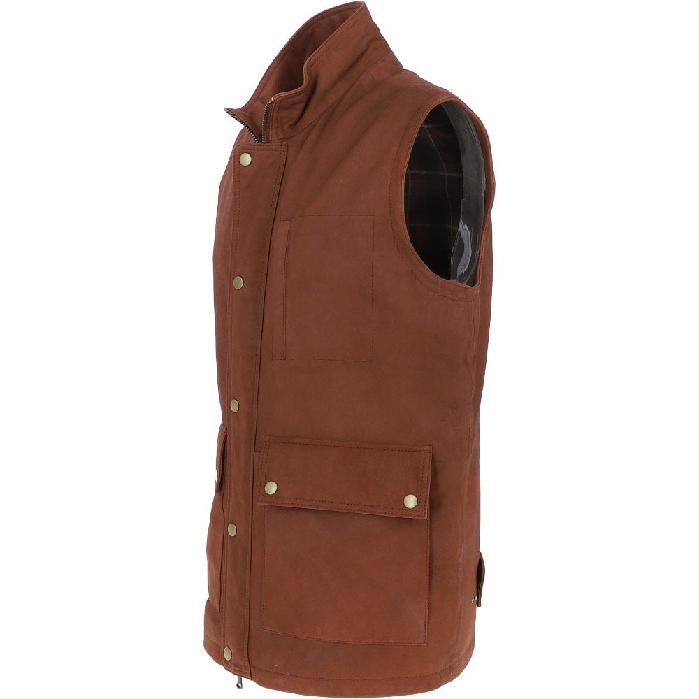 Fenland Mens Nubuck Leather Gilet Rust: Owen