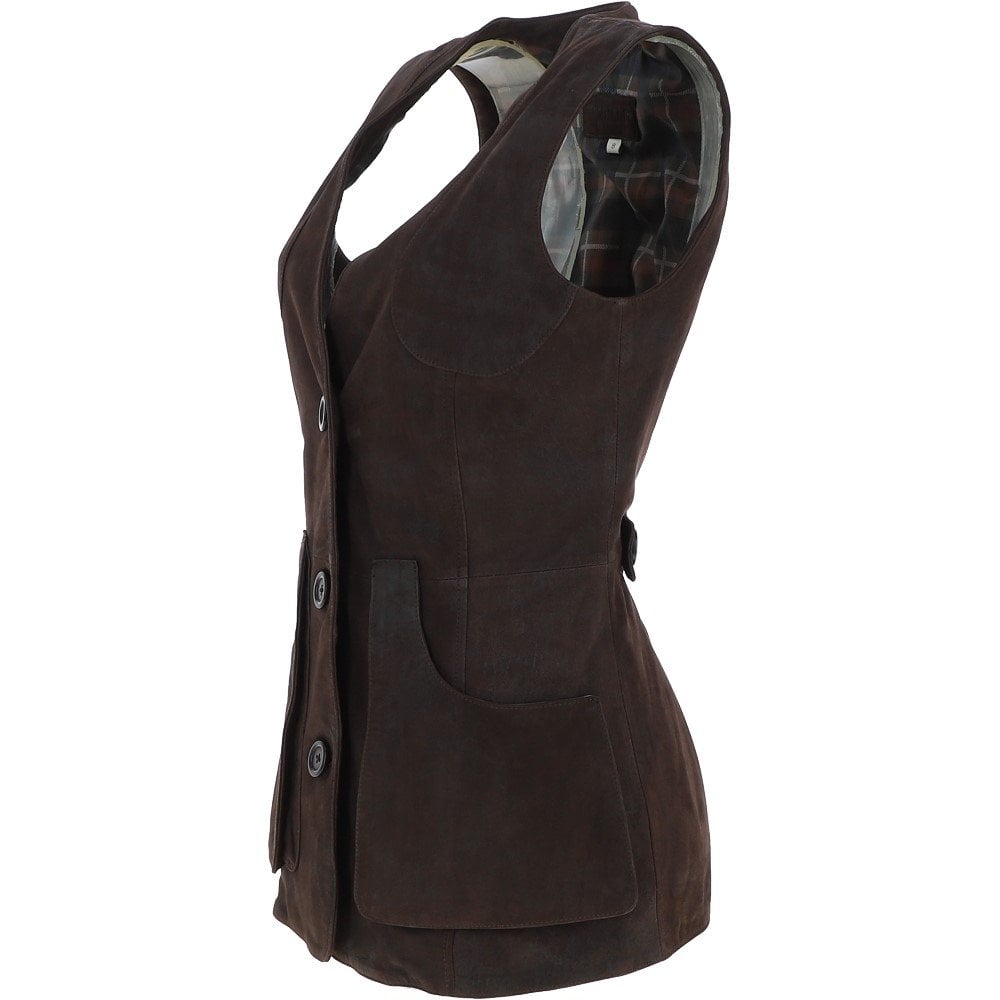 Womens Nubuck Leather Fitted Gilet Brown: Rider