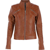Ladies Leather Biker Jacket Tan: BR-Alice