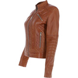 Ladies Leather Biker Jacket Tan: BR-Alice