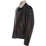 Mens Nappa Leather Jacket Teddy Lining Brown: TRAP-GEON