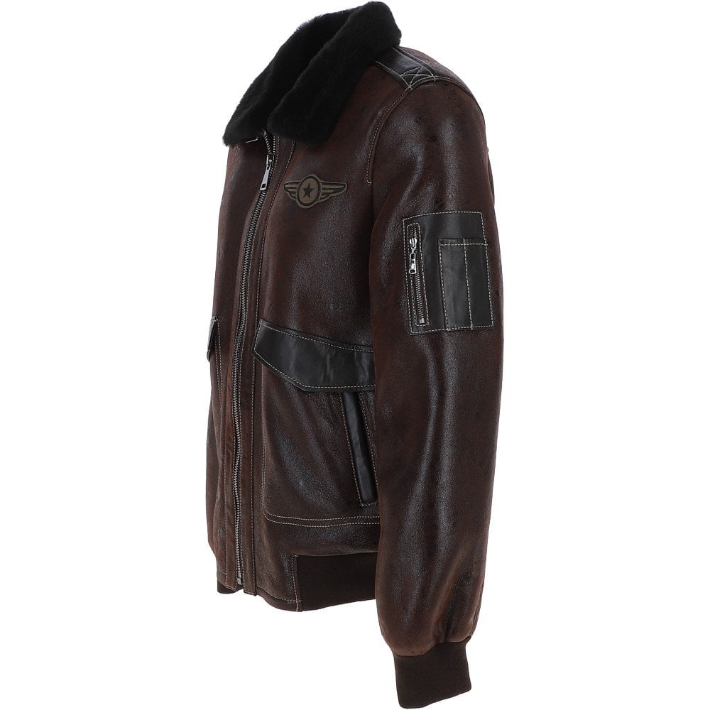 Luxury  Sheepskin Pilot Jacket Brown: NCAF1