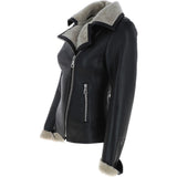 Womens Luxury Shearling Jacket Black/cream: P-47