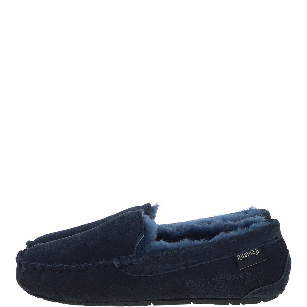 Fenland Ladies  Suede Sheepskin Loafers Navy: LADIES LOAFERS