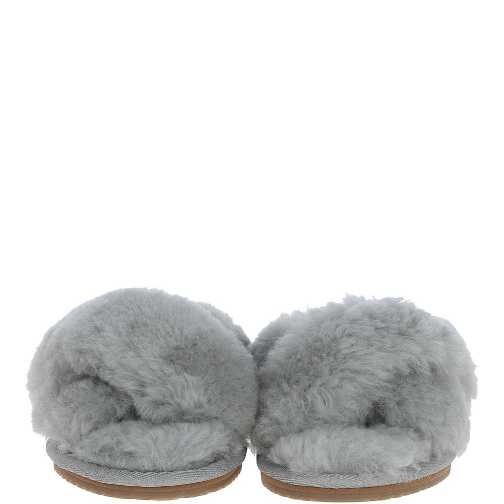 Fenland Ladies Sheepskin Crossover Slippers Grey: LADIES CROSSOVER