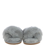 Fenland Ladies Sheepskin Crossover Slippers Grey: LADIES CROSSOVER