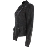 Womens Leather Biker Jacket Dark Brown: Style-F