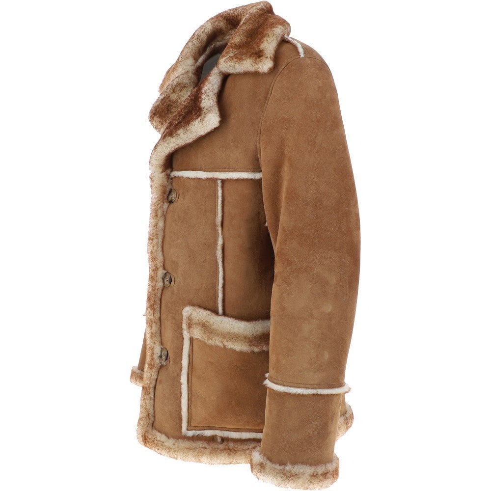 Mens Shearling Sheepskin Coat Honey Tan: KE-102