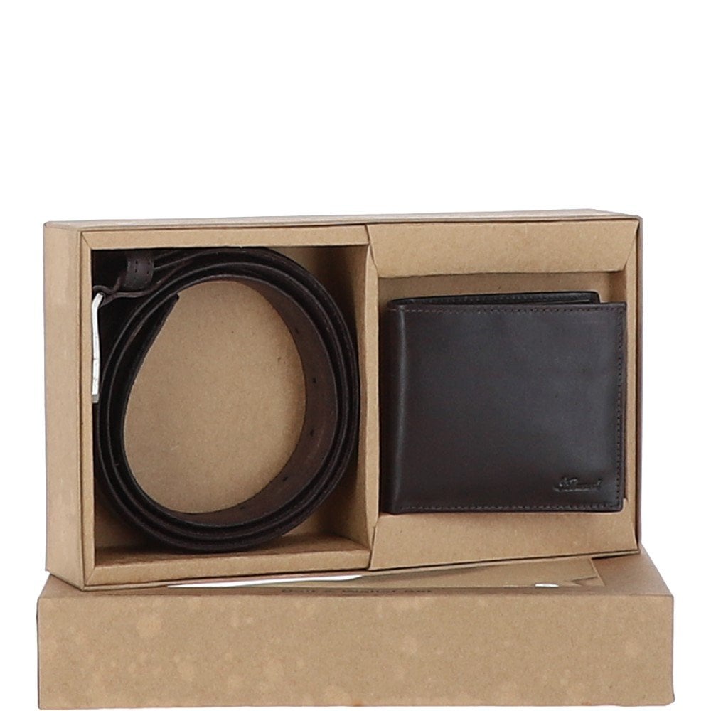 Luxury Leather Belt and Wallet Gift Set Brown: GS-1250