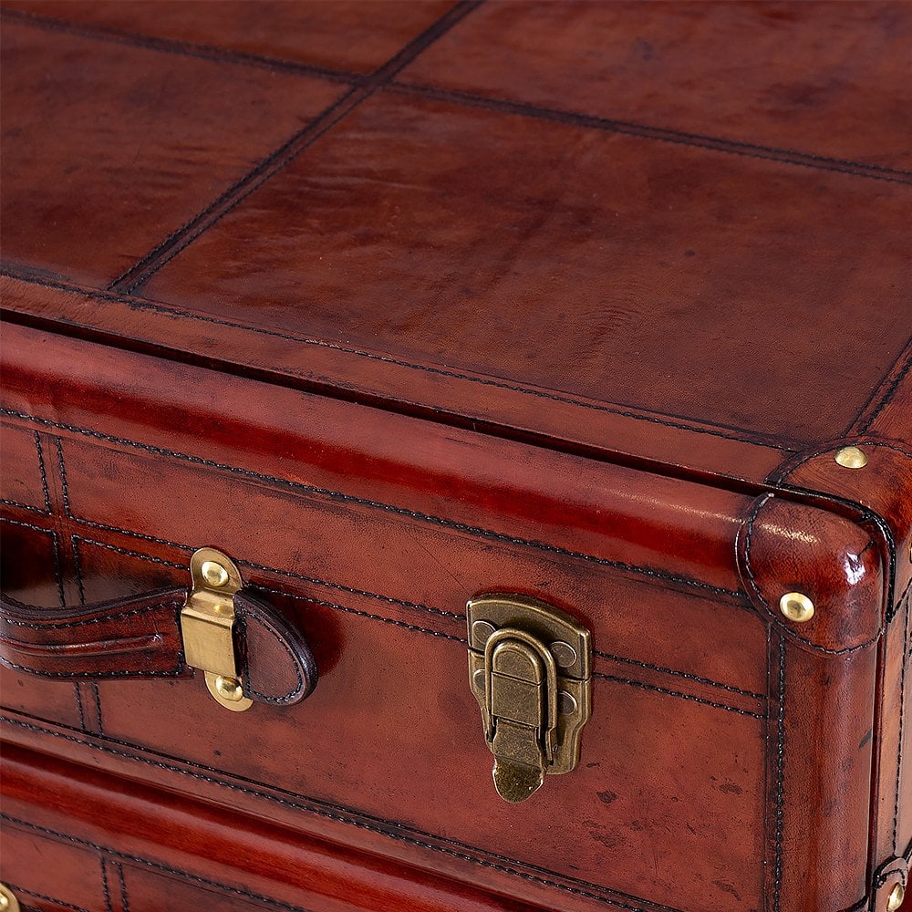 Luxury Handcrafted Leather 5 Drawer Chest Cognac: SE-1563