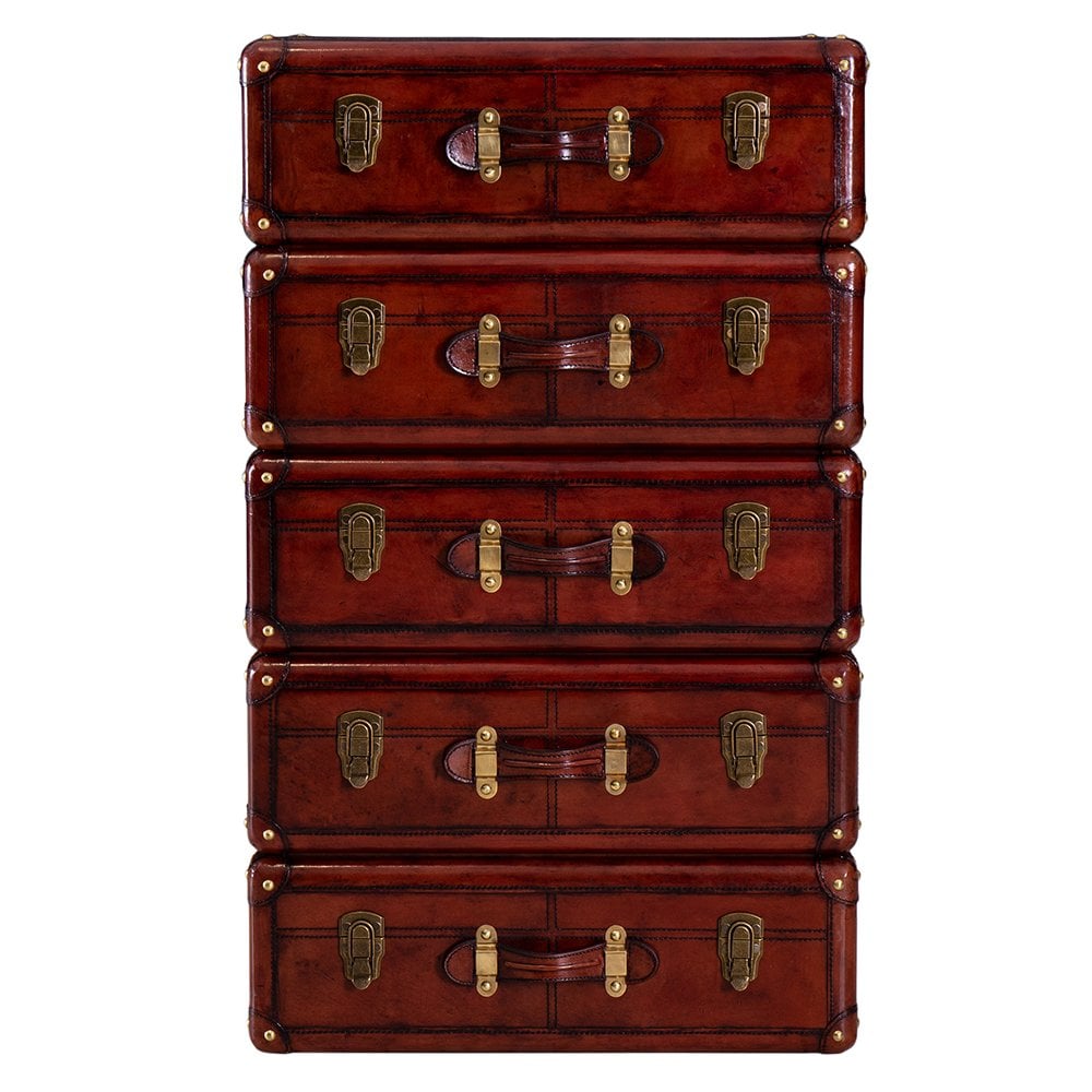 Luxury Handcrafted Leather 5 Drawer Chest Cognac: SE-1563