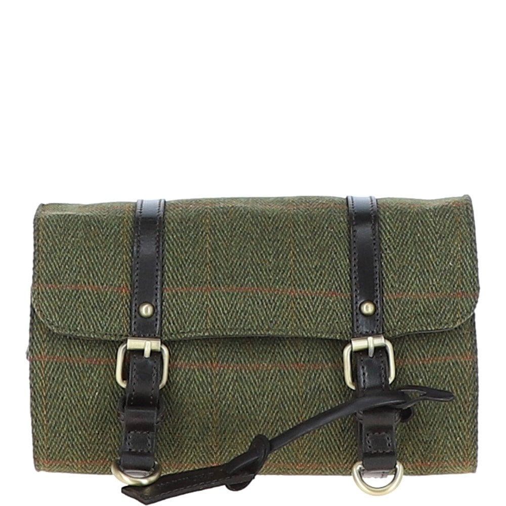 Vintage Oily Hanging Leather Wash Bag Tweed: LIAM