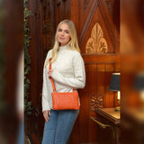 Vintage Woven Classic Leather Crossbody Bag Orange:  D-70