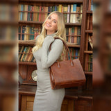 Ashwood Two Section Croc Print Leather Handbag Cognac: L-76