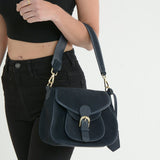 Ashwood Flap Over Suede Handbag Navy: S-15