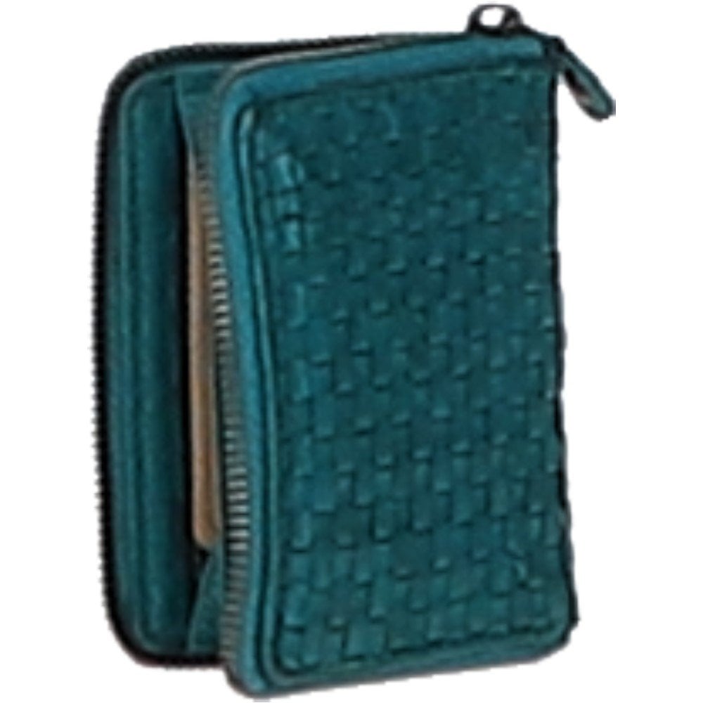 Vintage Woven Leather Zip Around Small  6 Card Coin Purse Turqouise :  D-80