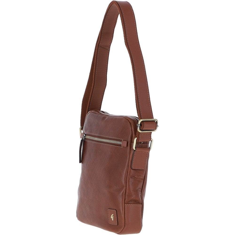 Mens Leather Messenger Bag Chestnut: GB Logan