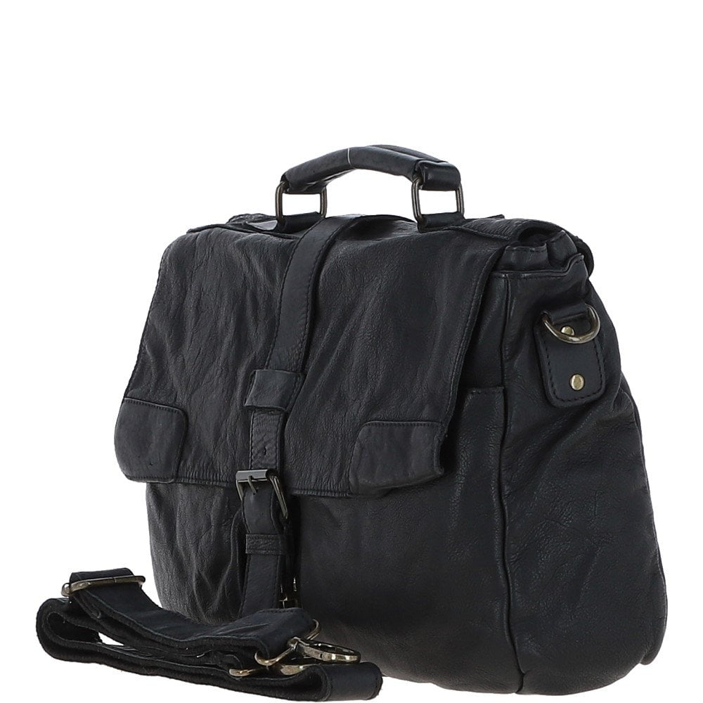 Mens Leather Briefcase Black: DORIS N