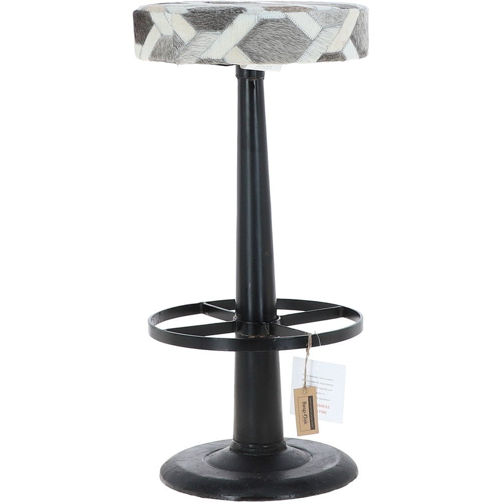 Ashwood Leather & Iron Barstool Brown/Cream/Grey M-21534