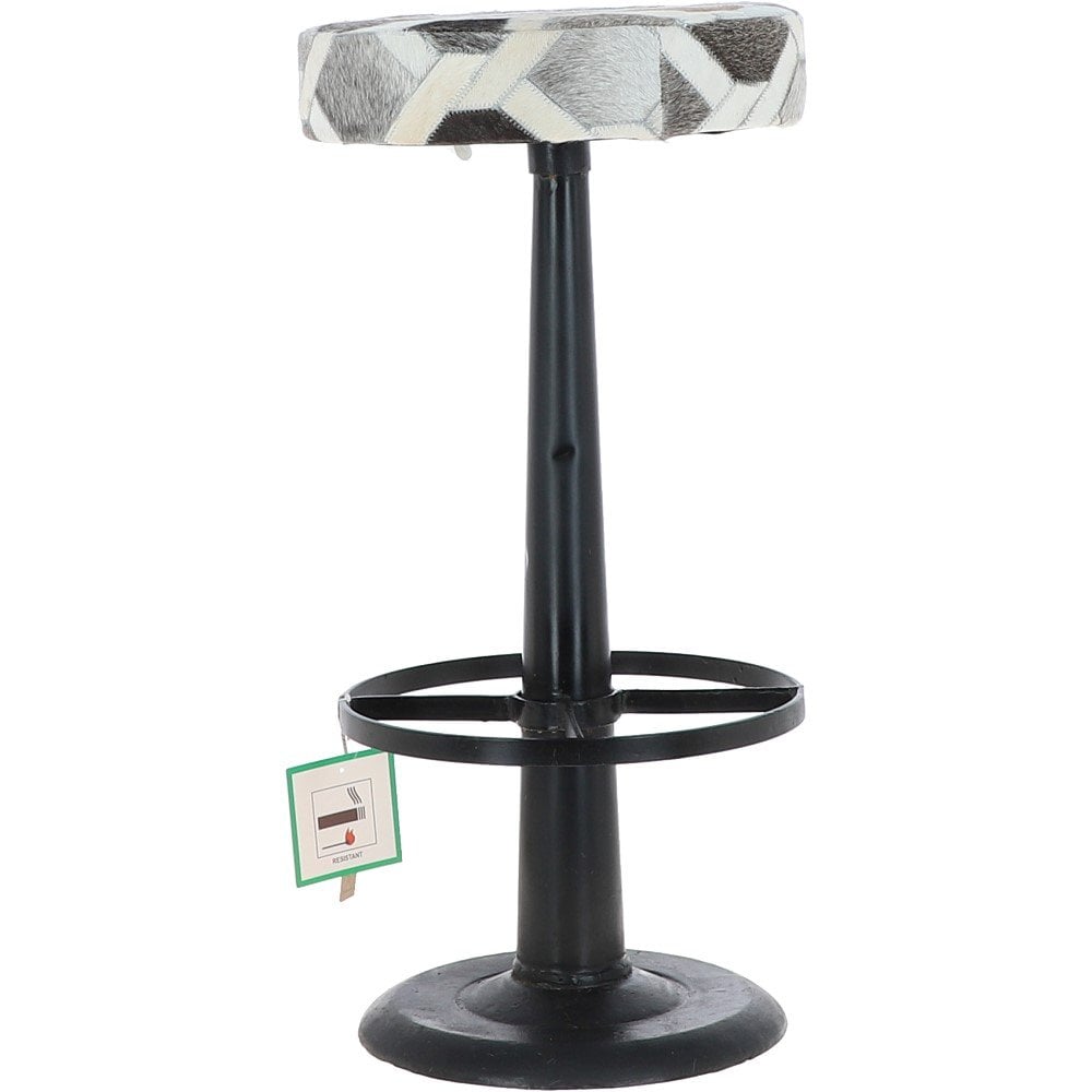 Ashwood Leather & Iron Barstool Brown/Cream/Grey M-21534