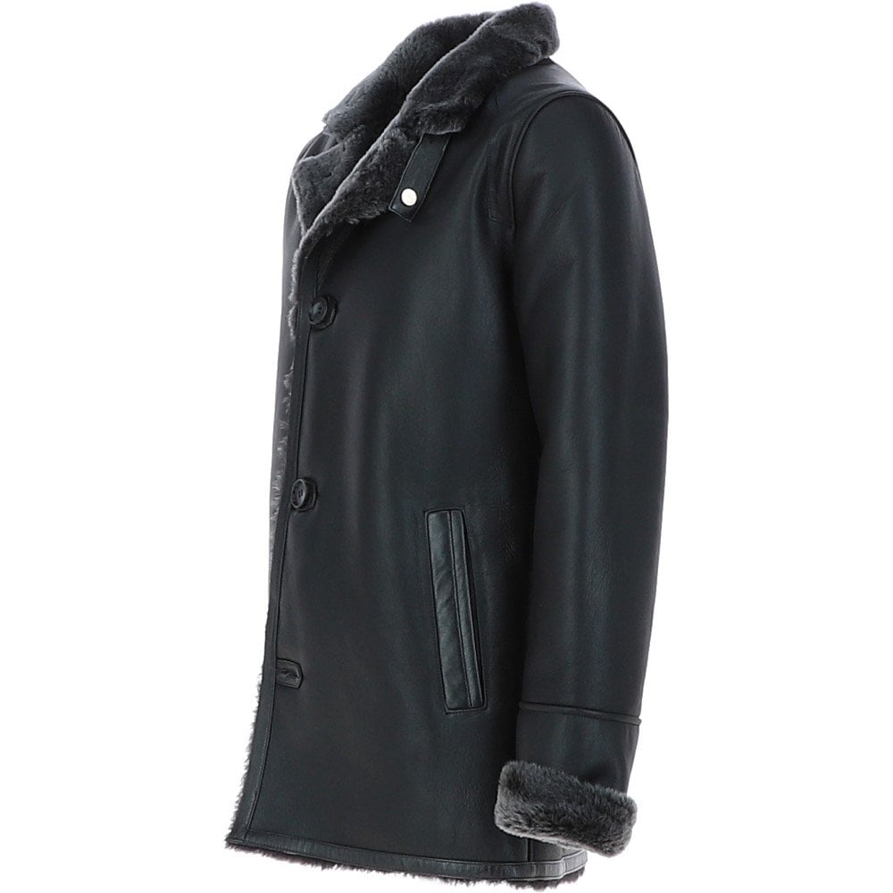 Mens Luxury Single Breasted  Sheepskin Coat Black/brissa: KE-226