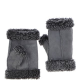 Sheepskin Fingerless Patch Mittens Grey: P734