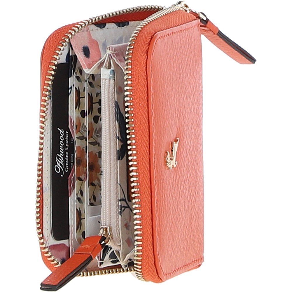 6 Card RFID Protected Zip Around Leather Purse Mandarin: S-5