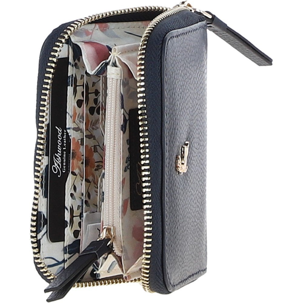 6 Card RFID Protected Zip Around Leather Purse Navy: S-5