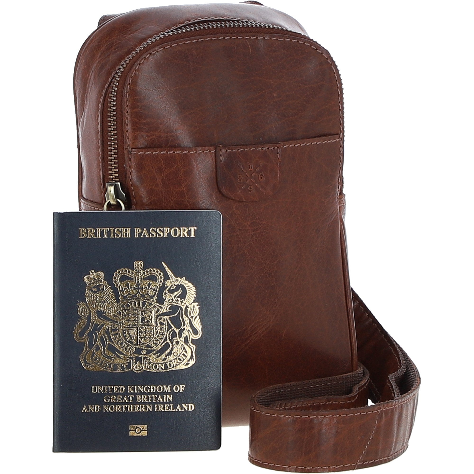 Ashwood Three Pocket Leather Sling Bag - Chestnut Tan: T-75