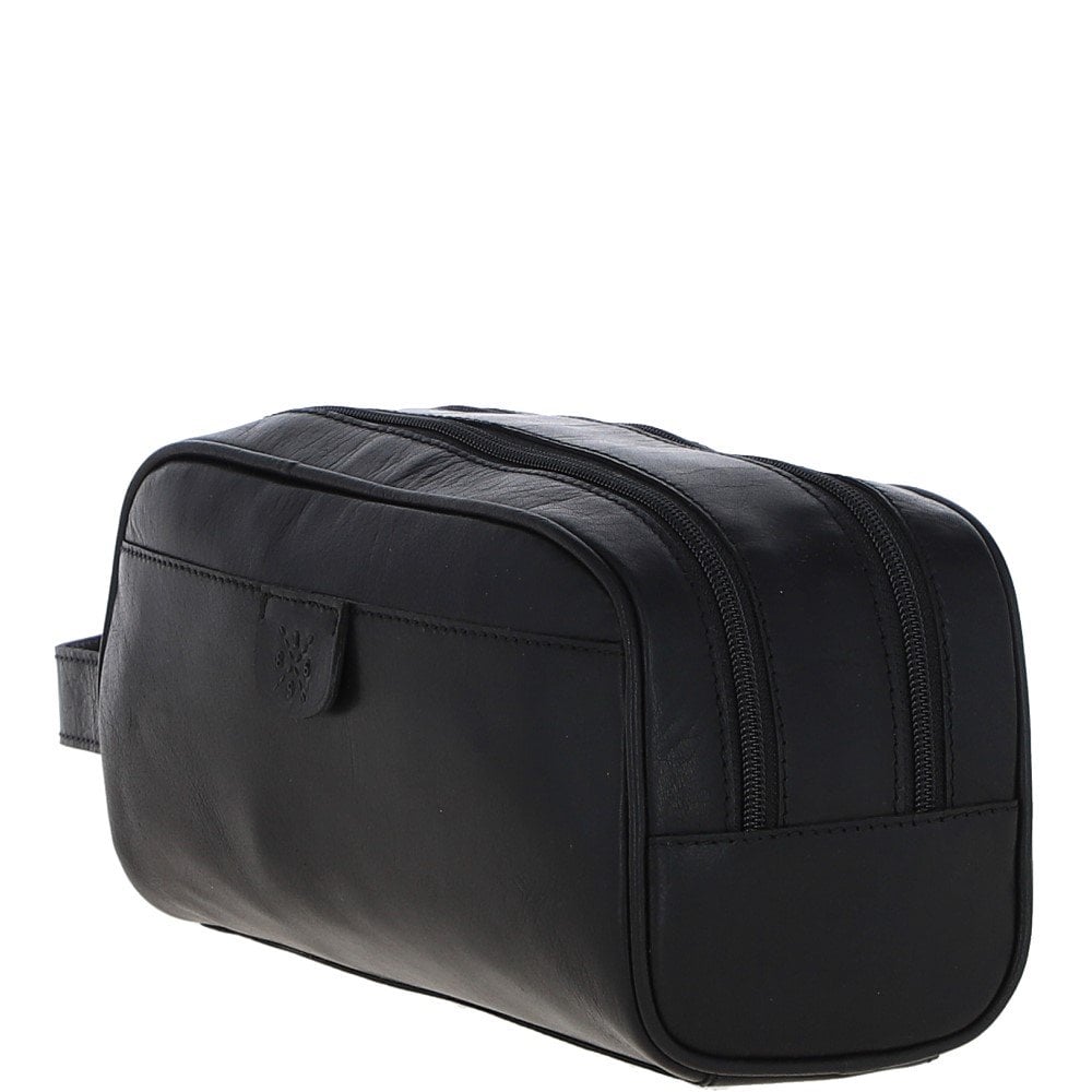 Ashwood Men’s Dual Zip Leather Washbag – Black: T-78