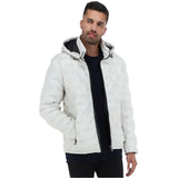 Leather Detachable Hood Puffer Jacket White: Nello