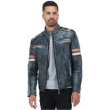 Vintage Leather Biker Jacket Blue/ Black: 2599