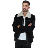Luxury  Leather Pilot Jacket With Detachable Collar Black/cream: NCAF1