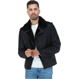 Side Zip Biker Sheepskin Pilot Jacket Black: KE-193