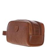 Ashwood Men’s Dual Zip Leather Washbag – Honey: T-78