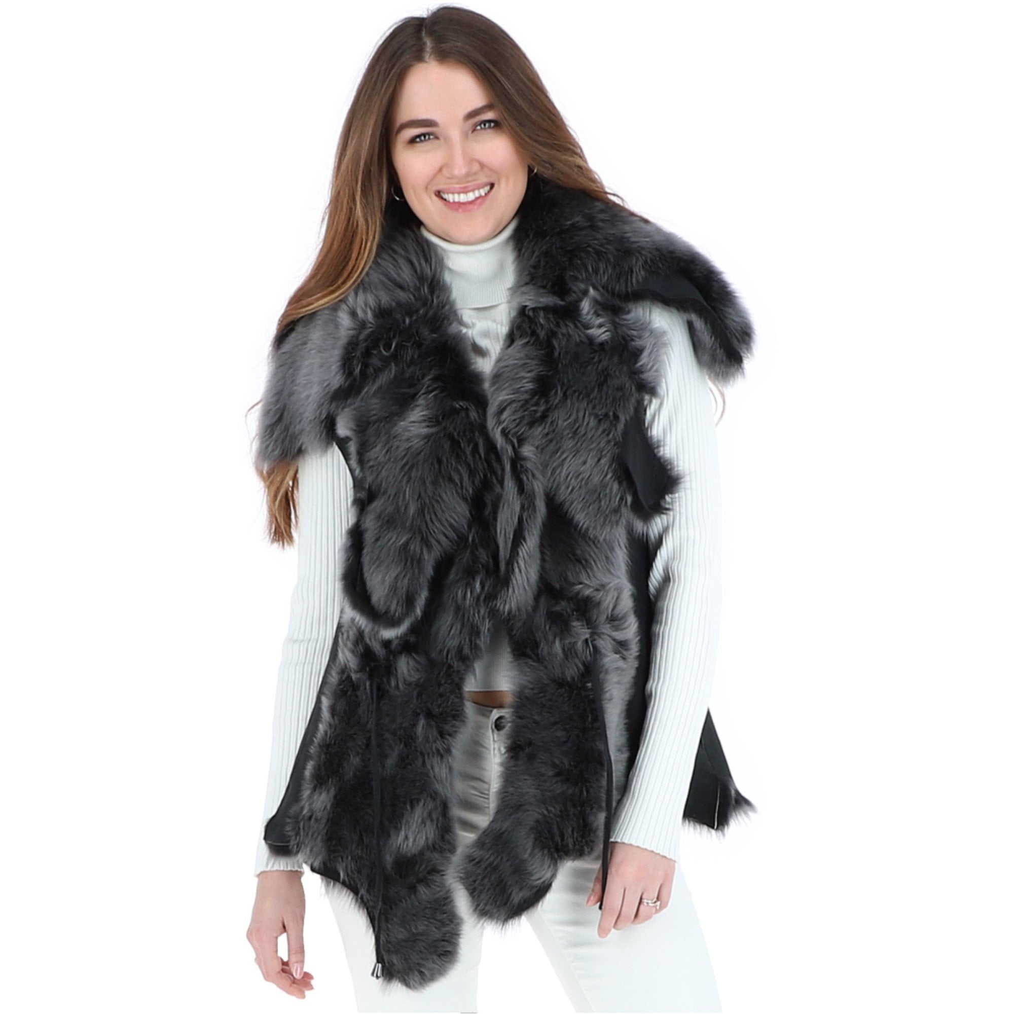 Double Collar Suede Leather Gilet Black/brissa: KB-529