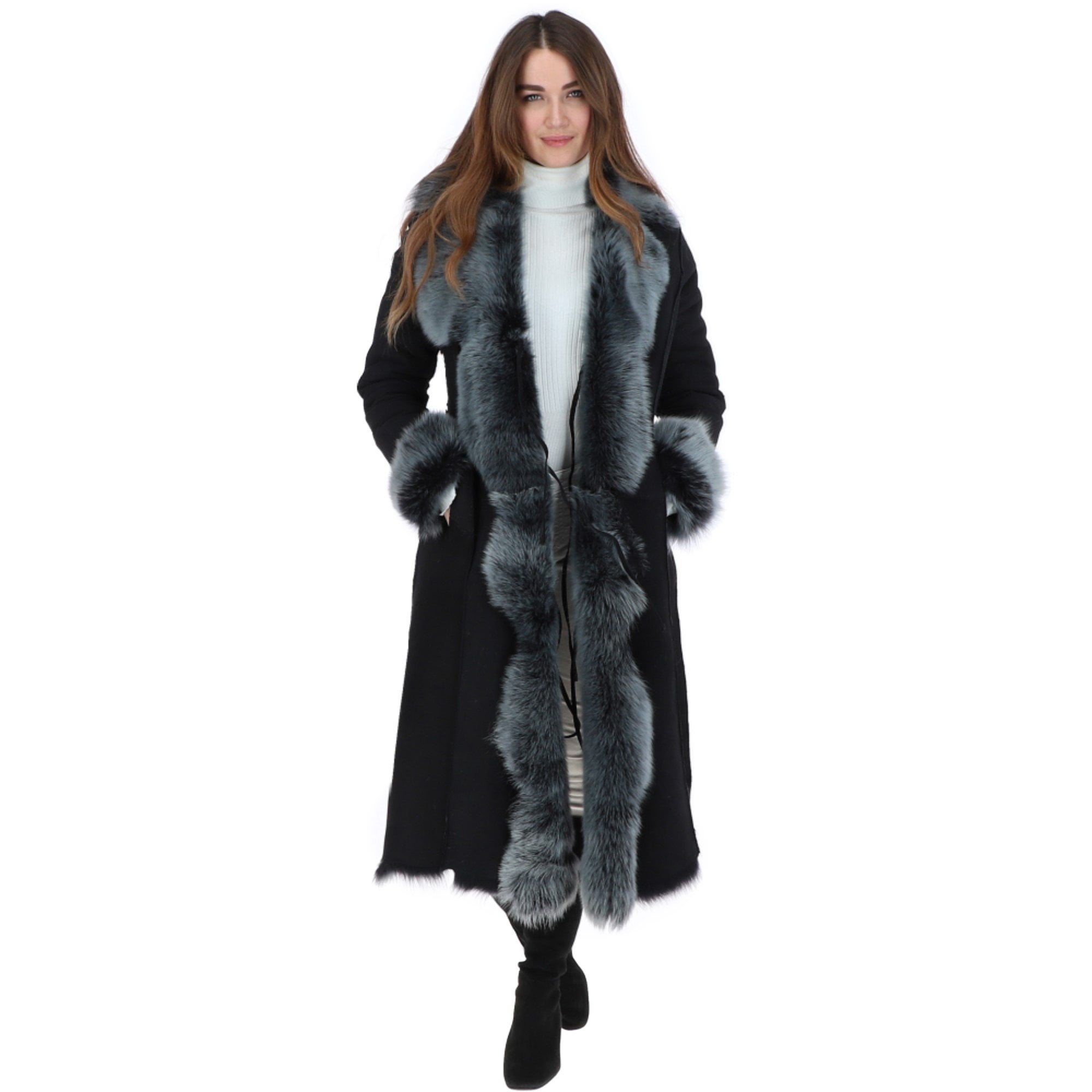 Long Length Toscana Suede Leather Coat Black: KB 270