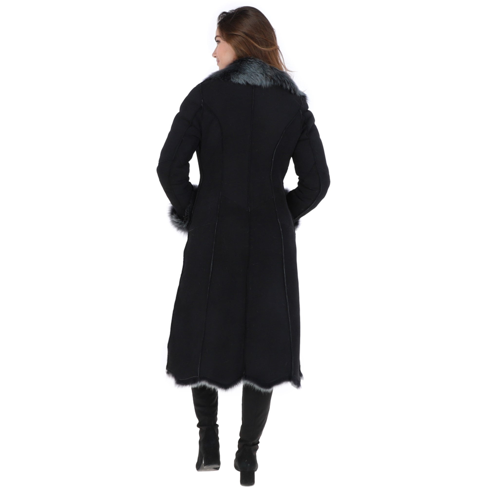 Long Length Toscana Suede Leather Coat Black: KB 270