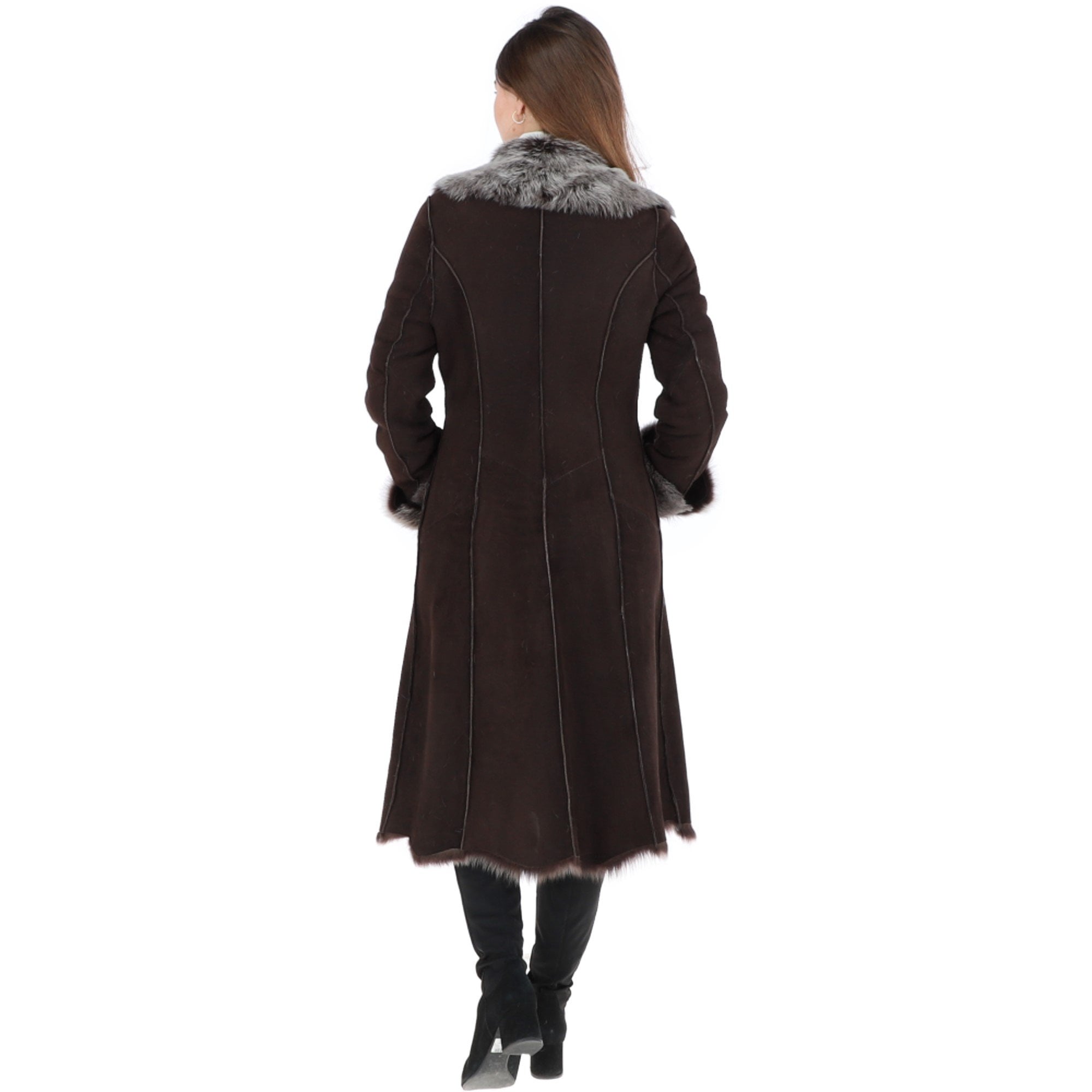 Long Length Toscana Suede Leather Coat Brown: KB 270