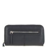 8 Card Zip Around RFID Protected Large Leather Purse Black: Z-70
