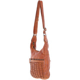 Vintage Woven Leather Crossbody Bag Tan:  D-92