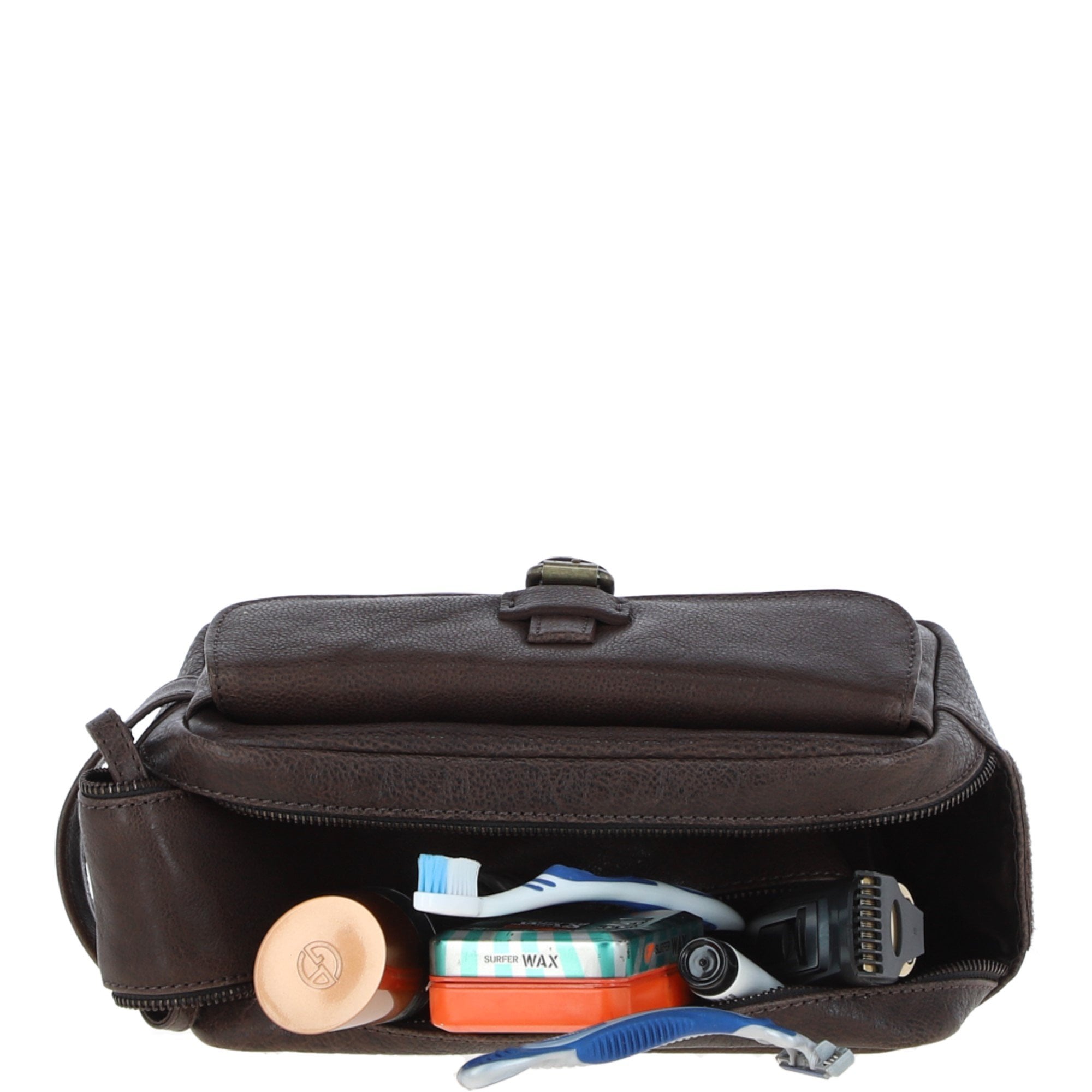 Mens Leather Toiletry Wash Bag Brown: Row
