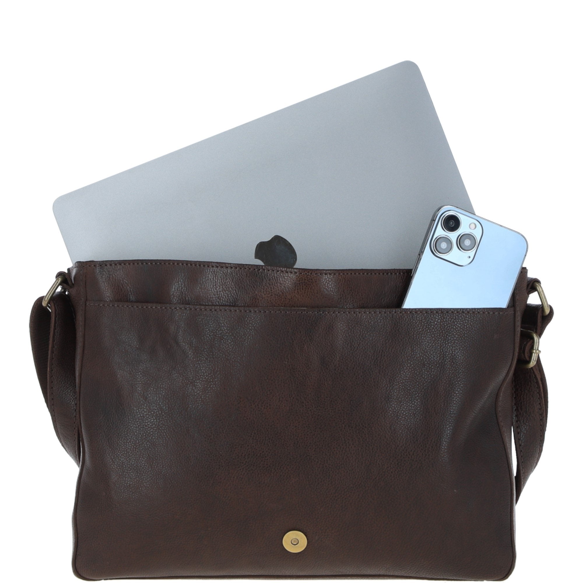 Ashwood Waxy Leather Messenger Bag Brown: David