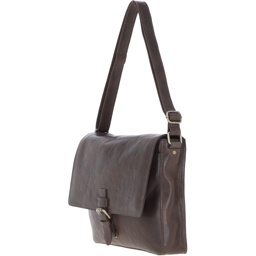 Ashwood Waxy Leather Messenger Bag Brown: David