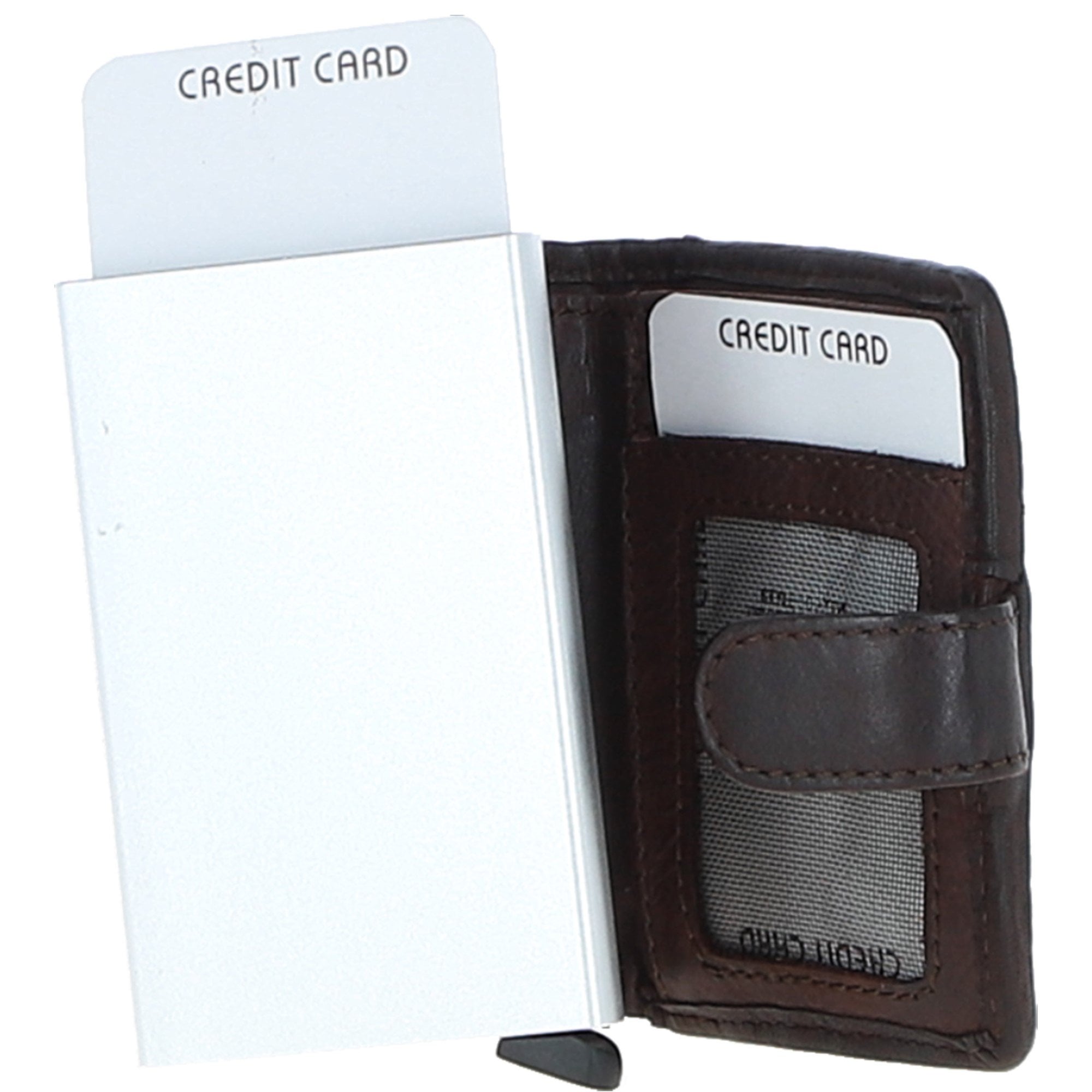 Ashwood Metal & Leather Card Wallet Dark Brown: D-10 W