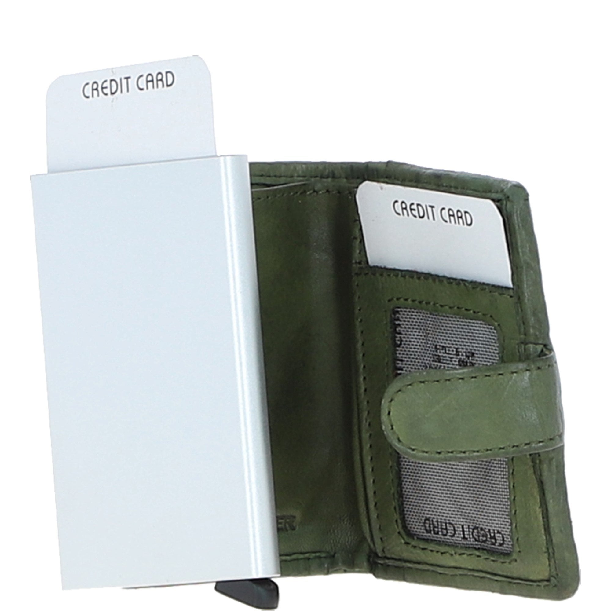 Ashwood Metal & Leather Card Wallet Green: D-10 W