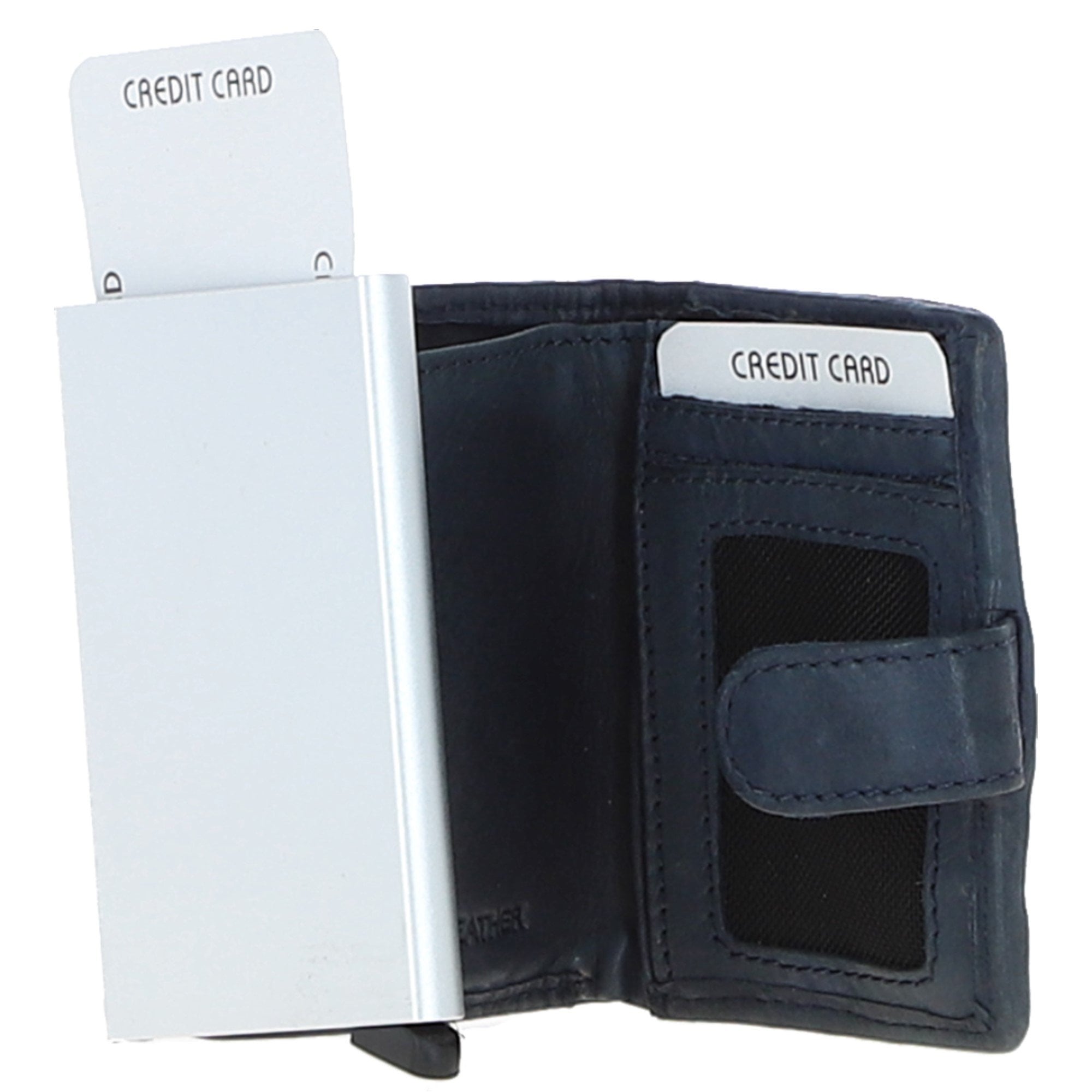 Ashwood Metal & Leather Card Wallet Navy: D-10 W