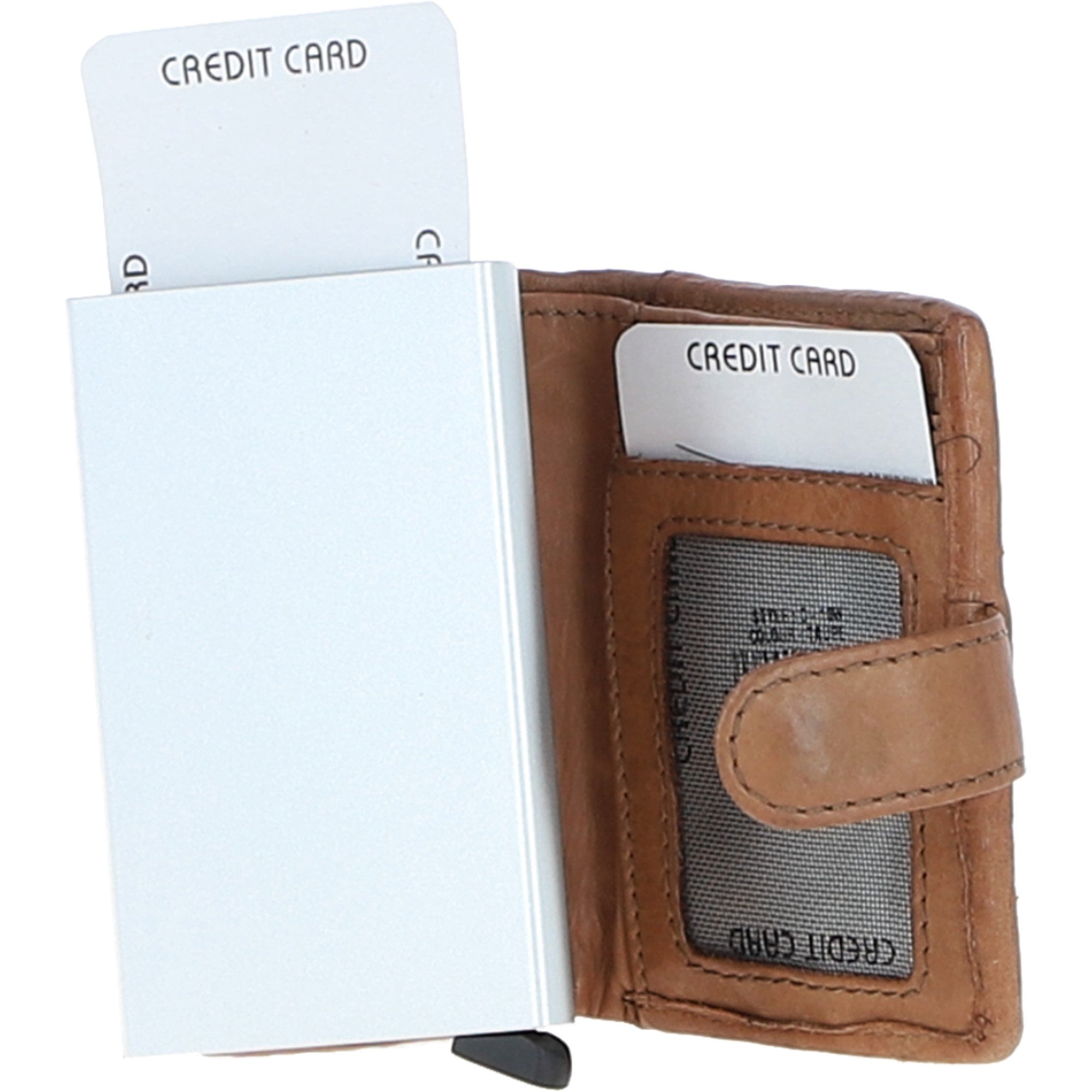 Ashwood Metal & Leather Card Wallet Taupe: D-10 W