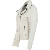 Women's Side Zip Leather Biker Jacket Beige: 1141